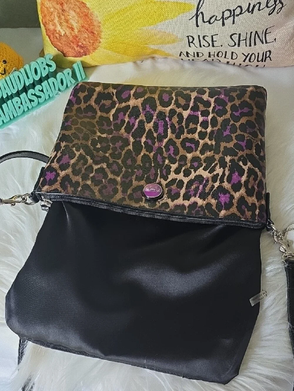 Coach OSCELOT Leopard Print Crossbody Purple, Tan And Black